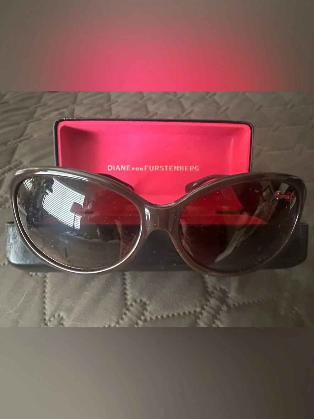 Diane Von Furstenberg (never worn) Brown Sunglasses with Gold and Blue Accent